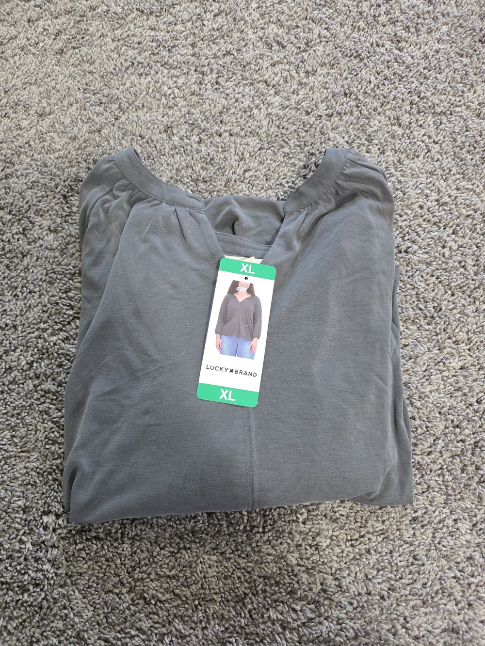 Lucky Brand Dark Olive V-Neck Long Sleeve Top